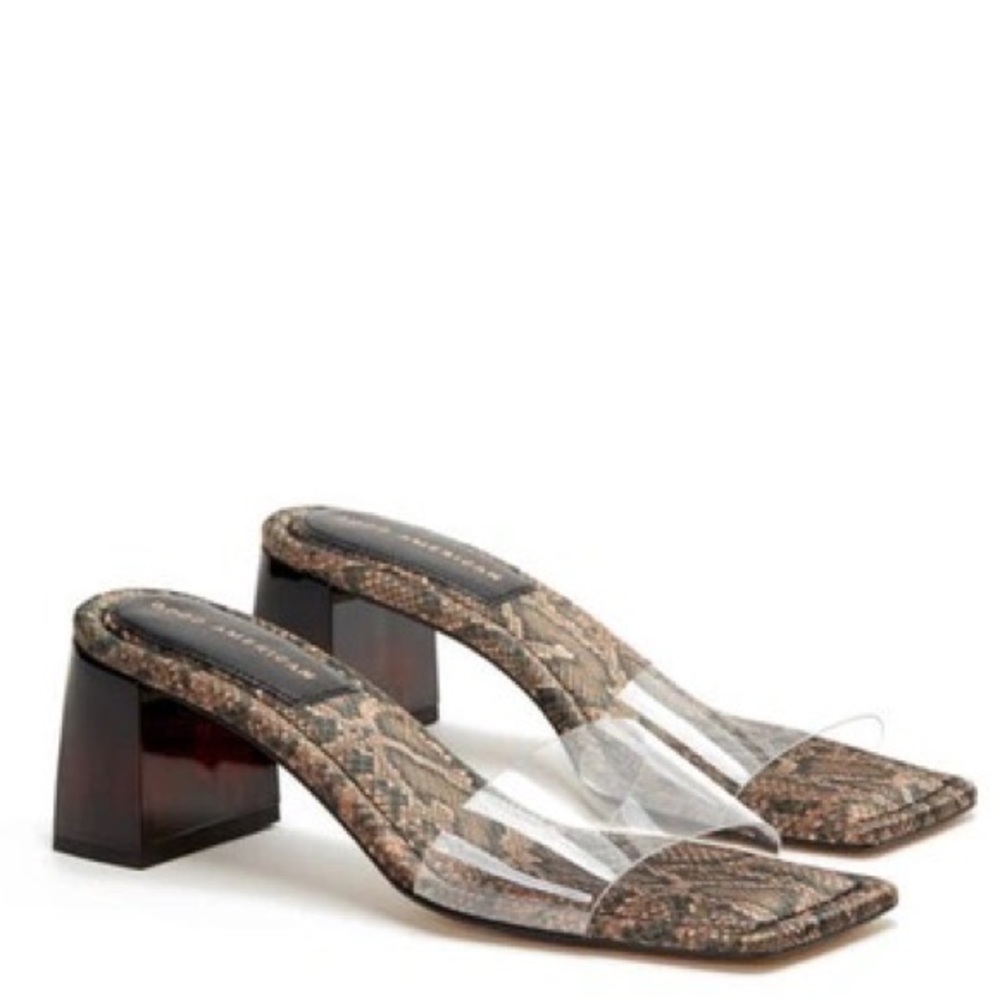 Good American Snake Print Sandals with Clear Straps